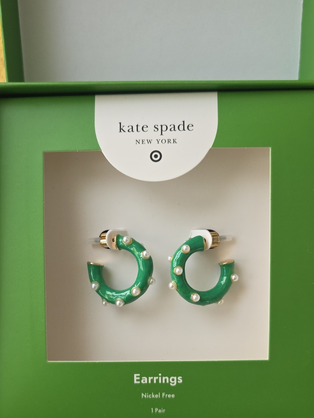 KATE SPADE x TARGET Green & White Pearl PolkaDot Hoop Earrings